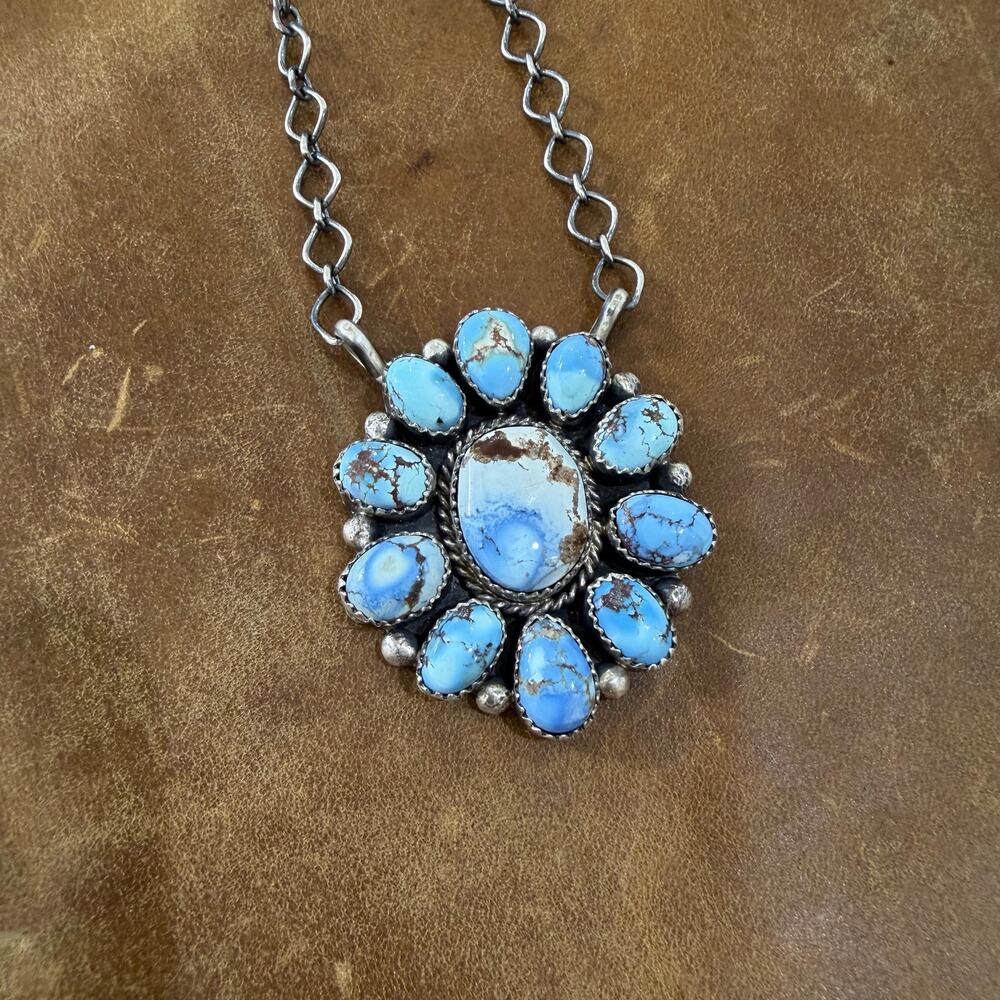 Native American Golden Hills Turquoise & Sterling Silver Necklace by A Spencer